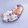 Dekens Geboren ontvangen Dekens Bow Headband Set Baby Infant Cotton Print Swaddle Wrap Swaddling Doek Towel Toddle Po Props