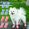 4st/Set Pet Dog Rain Shoes Anti Slip Waterproof Cat Shoe Rubber Boots för utomhusskorstrumpor Dogs Cats Foot Cover