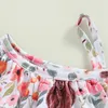 Toddler Girls Summer 2PCS Swimwear Sets One épaule Tops floraux + shorts à volants tutu