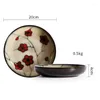 Schalen Antowall Japaner 1PCS Red Blume Deep Teller Big Bowl Haushalt Keramikgeschirr Tier Suppe