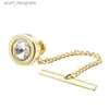 Clip Clips Hawson White Crystal incrusté Tie Tack / Pin Golden avec chaîne de sécurité Mariage / ACCESSOIRES D'AFFAIRES MENSE BIELRIE CADEAU pour hommes Y240411