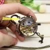 Steampunk mechaniczny zegarek kieszonkowy vintage brązowy fob zegar szklany rzymski cyfra mini relogio de bolso mecanicas 240327