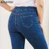 Stretch jeans voor vrouwen goede elastische taille rekrijk materiaal buikbestrijding mom jeans maat 26 24 curvy jeans oUC551