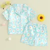 Kleding Sets Kids PyjamaS Shorts Set Toddler Girls Boys Silk PJS Floral Button Down Shirt en kort 2 -delige pyjama slaapkleding