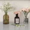 Vintage präglad klar glasflaska Apothecary Style Blomma Bud Vase Essential Oil Diffuser flaskor med korklockuppsättning av 1