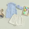 Ensembles de vêtements en bas âge pour bébés filles shorts de filles à rayures à rayures bouton de chemise de chemise avec jupe de taille élastique 3 pcs