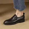 Dress Shoes EAGSITY Cow Leather British Style Penny Loafer Women Slip On Mule Casual Rivet