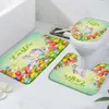 Pasen Bunny Bath Mat Eieren Tulp Meadow Barn Funny Bunny Home Flanel Niet-slip vloer Mat Toiletzitje Badkamer Tapijten en mat set