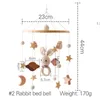 Baby Wooden Bed Bell Toys Cartoon Rabbit Rattle Crib wiszący wiszący mobilne prezenty 240411
