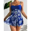 Korte jurk tankini met shorts zwempak vrouwen badmode vrouwelijk gewatteerd bedrukt badpak zwemmen zwemmen strandkleding zomer 240410