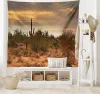 Southwest Desert Vintage Tapestry, Arizona Cactus Sunset Picnic Mat Hippie Trippy Tapestry Wall Art Decor for Bedroom Living Room