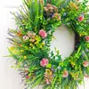 Decorative Flowers Spring Wreath Wildflower Green Leaves And Summer Mother'S Day Decoration Big Fall Wreaths For Front Door