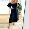 Grundläggande avslappnade klänningar KUCLUT KVINNOR PLUS STORLEK KLÄNNING Simple Solid Puff Kort ärm Strapless Off Shoulder Nipped Midje Slim Office Oversize Dresses L49