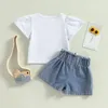 Ensembles de vêtements Toddler Baby Girls Tenue d'été T-shirt à manches courtes décontractées et shorts en jean de bandage élastique