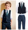 Nouvelle marque pour bébé enfants beau gentleman costume garçons vêtements set tops chemise giltcoat pantalon 4pcs tenues vêtements3875140