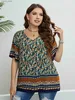 Grundläggande casual klänningar plus storlek Paisley Print V-ringen Straight Blus Women 2024 Ny sommar kortärmad boho vintage lösa toppar och blusar l49