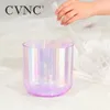 CVNC Alchemy de 7 pulgadas Clear Crystal Singing Bowl Purple con luz cósmica para curación de sonido con mazos y juntas tóricas gratis