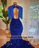 Платья для вечеринок блестящие королевские голубые бриллианты длинные платья для выпускного выпускного платья блестящие бусины хрустальные стразы