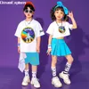 Crianças Hip Hop Summer Roushs Sets Girls Crop Top Skirts Boys T-shirt Street Dance Cargo Solides Crianças Crianças Costumes de Jazz