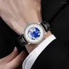 Нарученные часы Лиге мужские часы смотрят синюю планету креативная земля, модные кварцевые чарцы кожа