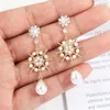 Dangle Ohrringe uilz Retro Long Water Drop Perle für Frauen Zirkon elegante Luxusstar Blume Ohrring Hochzeit Schmuck Geschenke