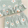 Ensembles de vêtements 2pcs Toddler Baby Girls Vêtements d'été Floral Imprimé enlacés Ruffled Sobeless Crops Crops Elastic Wison Shorts Set Drop Deli Otffc