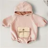 Animals Toddler baby clothes autumn and winter new boys and girls hooded jumpsuit solid color pullover plush large pocket romper