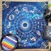 Galaxy Space Zodiac Wheel Tarot Tablecloth Velvet Altar Cloth 12 Constellations Oracle Card Pad Mandala Astrology Tapestry Blue