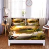 Boslandschap beddengoed gemonteerd laken vier hoeken met elastische bandbladen bedklep set slaapkamer bed set vellen queen beddengoed set