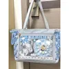 TrawString Xiuya Blue Womens Sac à bandoulière en cuir doux Lolita JK Elegant Migne Casual Ita Style Japonais Transparent Fashion Hands