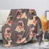 Flannel Blanket Cute Animal Pug Dog Print Soft Cozy Warm Throw Blanket Bed Sofa Nap Knee Blankets Home Bedding Christmas Gifts