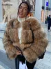 Women's Fur Faux HJQJLJLS Winter Women Fashion Raccoon Coat Short Fluffy Jacket Outerwear Fuzzy Overcoat 231113