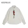Frauenblusen koreanische Version Rose Blumensticker Shirt Frauen Design Y2K Harajuku Retro Revers Langarm Lose Schickbluse Frühling
