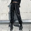 Pantaloni da donna capris cool women pantaloni cargo in pantaloni harem moda punk tasche pantaloni da jogger con la catena harajuku elastics high waist streetwear c240411