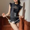 Femmes sexy en maille transparente Bow Kawaii Vintage Y2k One Piece Swimsuits Summer Lace Up Black Push Up Swwear Bathing Bathing