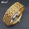 Montre-bracelets Tonneau Matchs pour hommes Gold Diamond Fashion Fashion Luxury Men grand bracelet Quartz Watch avec grand numéro de cadran