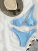 2023 Europa och Amerika Nytt flerfärgade sexiga triangel damer delar baddräkt fast färg en-axel stålplatta bikini kostym