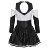 Kids Girls Shiny Sequins Cheerleading Uniform Dance Costume à manches longues Robe de danse de pom-pom girl