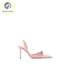 Dress Shoes 2024 Summer Diamond Paired With Bow Decoration Pointed Satin Sexy Thin Heel Women's High Sandals