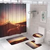 Rideaux de douche Mountain Scenic Curtain Ensembles Natural Blue Sky White Cloud Tissu Salle de bain Tapis de bain sans glissement.