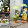 Decorações de jardim 2pcs patos estátuas resina ornamento com decoração de pato de pato guarda -chuva