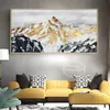 Poster de tela paisagem original impressão abstrata de pintura dourada neve montanha inverno neve cena de neve imagens de parede decoração de sala de estar