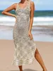 Casual Dresses 3 Colors Hollow Out Crochet Knitted Dress Beach Cover Up Cover-ups Long Wear Beachwear Female Women DV4307