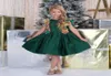 Adorable émeraude vert aline fille genoue fleur fille robe fille filles anniversaire robes de Noël gold paillettes fête formelle 2060781