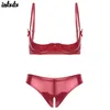 Bras Sets Womens Glossy Patent Leather Crotchless Lingerie Set Underwear Adjustable Straps Underwired Bra With Open Crotch Briefs