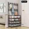 1pc 4/5 Layer 23in Carbon Steel Rack, Multipurpose Coat Hanger and Shoe Shelf, Black/white, Self Assembly Required