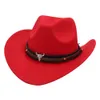 Western Cowboy Hat Chapeaux extérieurs larges bordure avec la sangle Monochrome Felt for Men Femmes Arrêt Top 240403