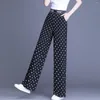 Kvinnors byxor kvinnor polka dot sommaren hög midja rak benbyxor chiffong pantalones de mujer