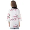 Summer Pink Peach Blossom Imprimé blanc en vrac japonais Japonais Kimono Femmes Hommes Beach Haori Chemises surdimensionnées Tops