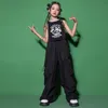 Bambini kpop danza abbigliamento nero giubbotto top top tops maglietta nere pavimenti hip hop cargo per ragazza per la danza jazz abiti da danza jazz